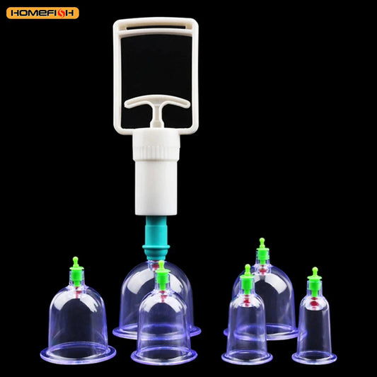 6 Suction Cups for Back-Vacuum Cupping Massage Kit w/ Pump Gun Body Massage Anti-Cellulite Beauty World Shop