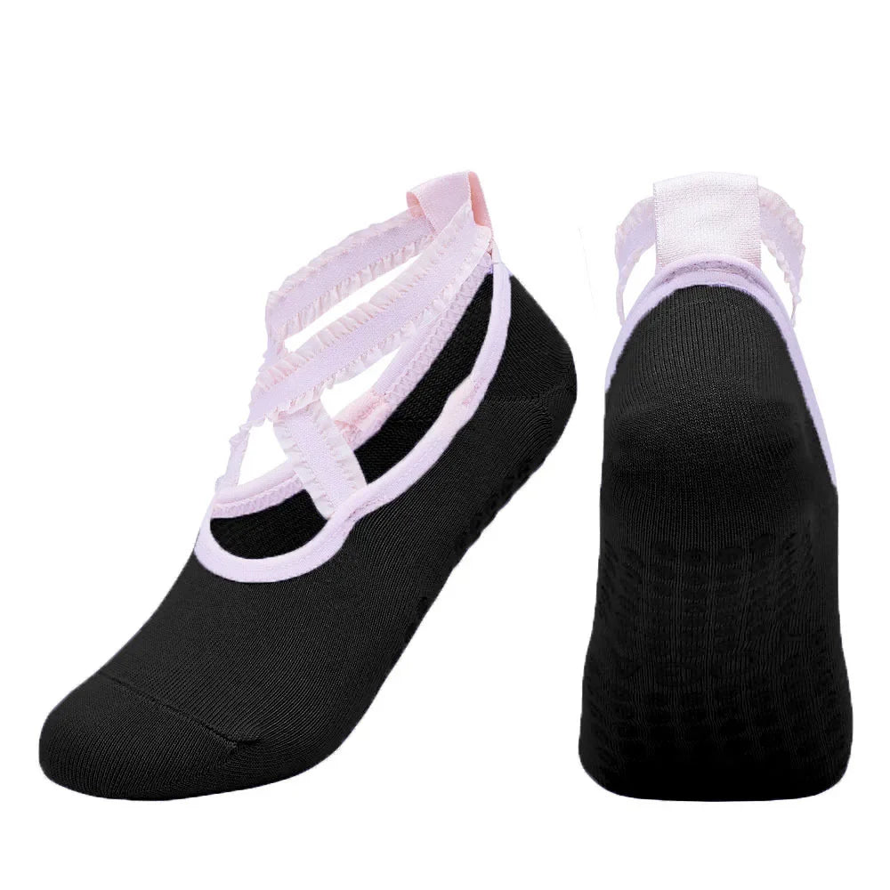 Solid Color Yoga Socks Professional Silicone Non-slip Ballet Pilates Socks Backless Breathable Bandage Cotton Dance Sports Socks Beauty World Shop