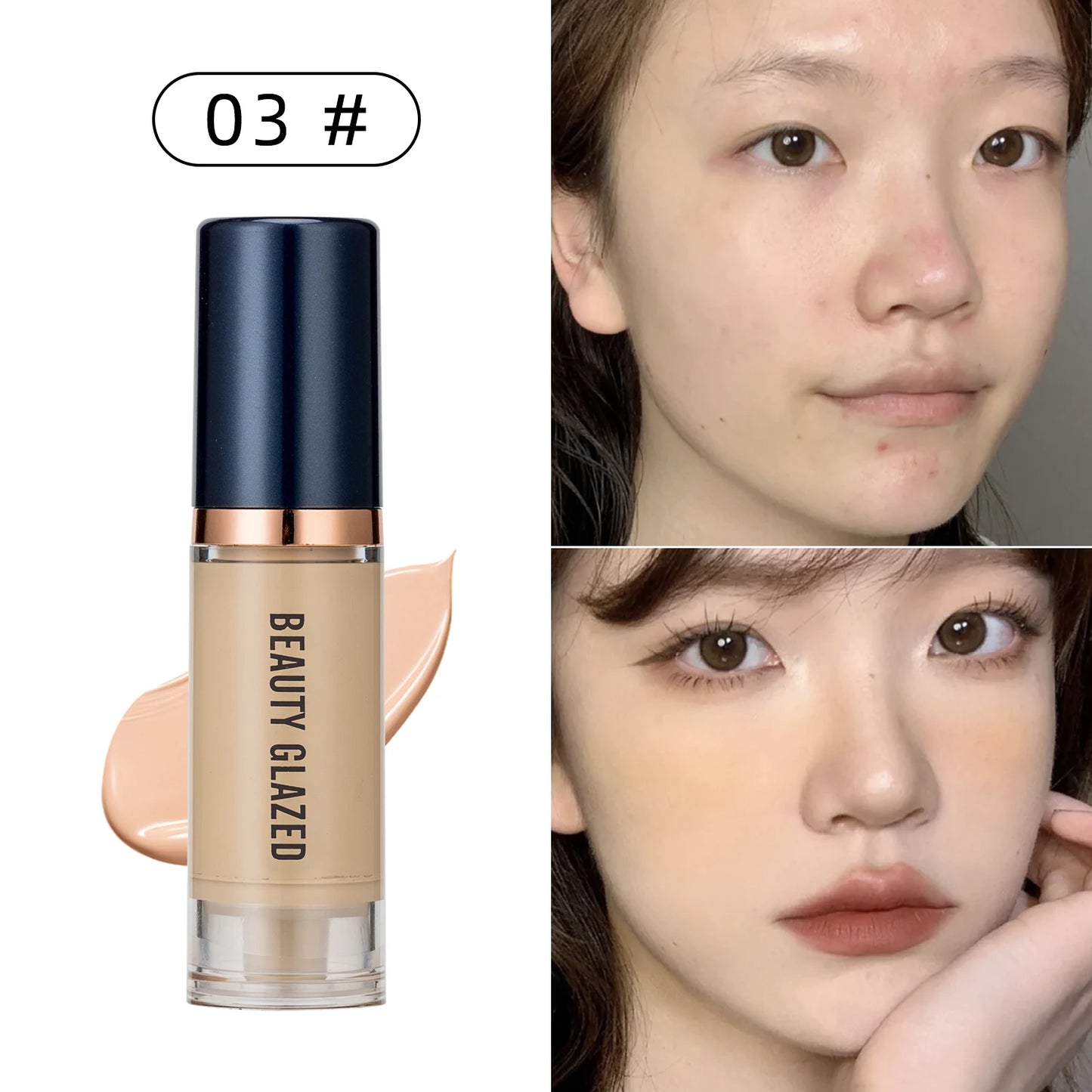 BEAUTY GLAZED 6 Color Liquid Foundation,Full Coverage, Long-Lasting, Waterproof, Natural Effect,Hydrating Beauty Fashion