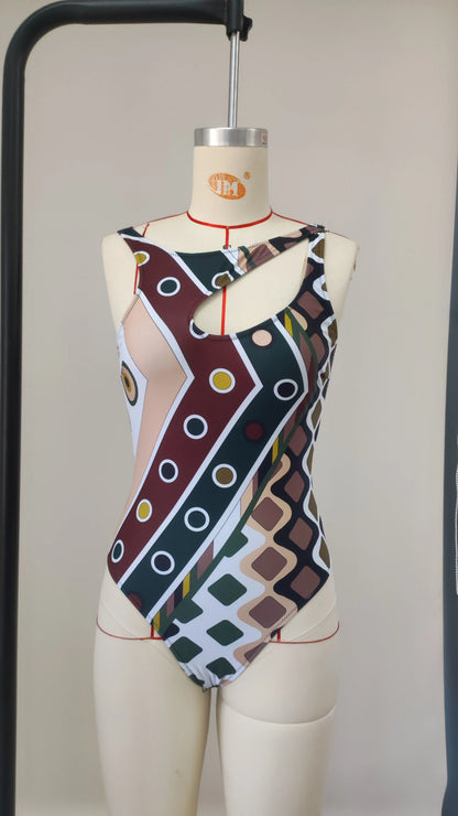 2026 New Luxury Design Women's Hollow Out One-piece Swimsuits And Skirt Geometry Print Sexy Bikini Fashion Beach Bathing Suit Beauty World Shop