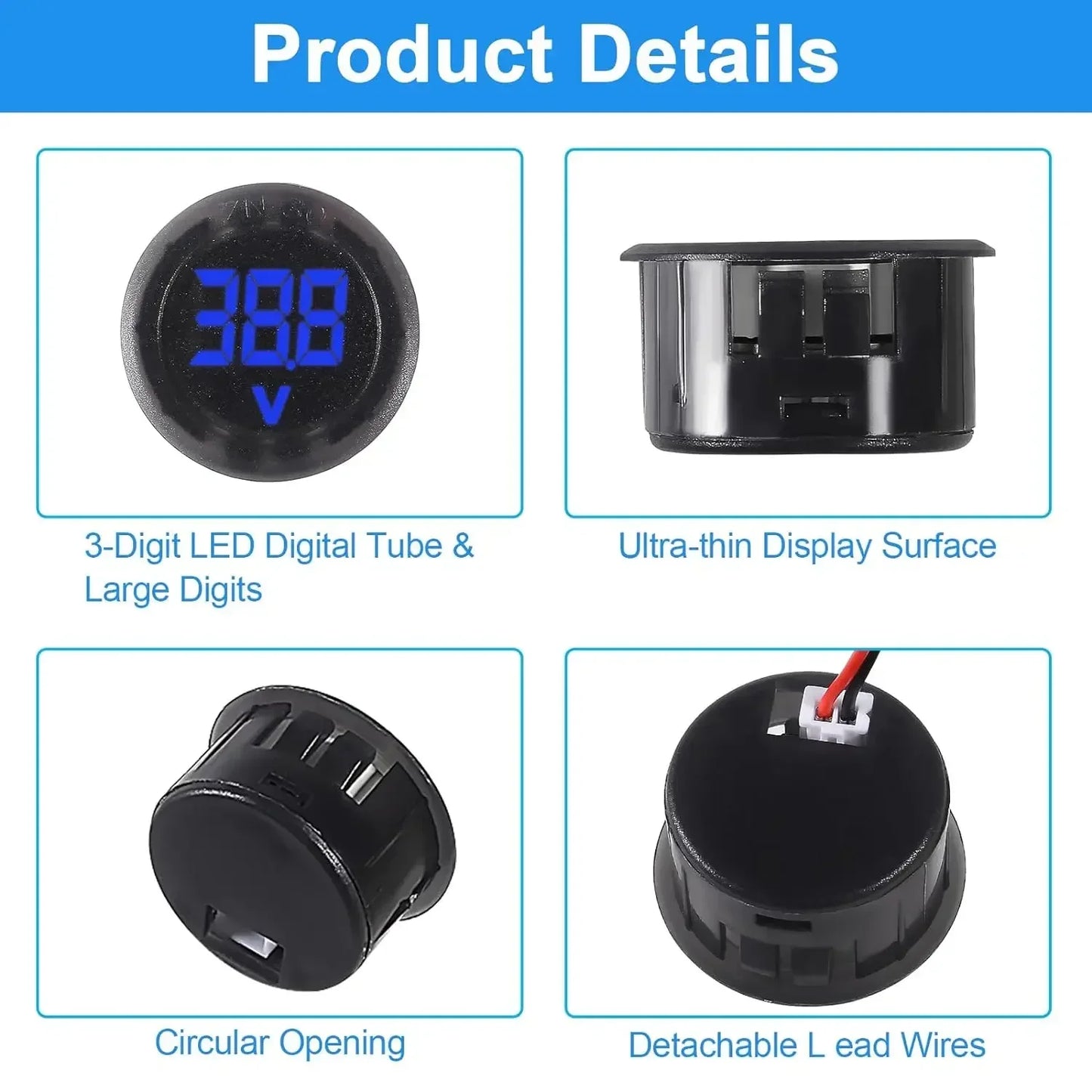 2/4pcs DC 4-100V Car Voltage Gauge LED Digital Display 12V 24V Waterproof Voltmeter Round Voltage Meter Volt Detector Tester Beauty Trend Shop
