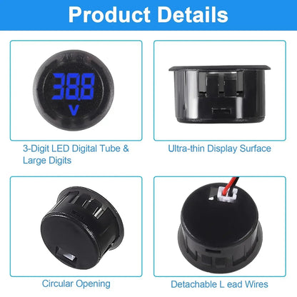 2/4pcs DC 4-100V Car Voltage Gauge LED Digital Display 12V 24V Waterproof Voltmeter Round Voltage Meter Volt Detector Tester Beauty Trend Shop
