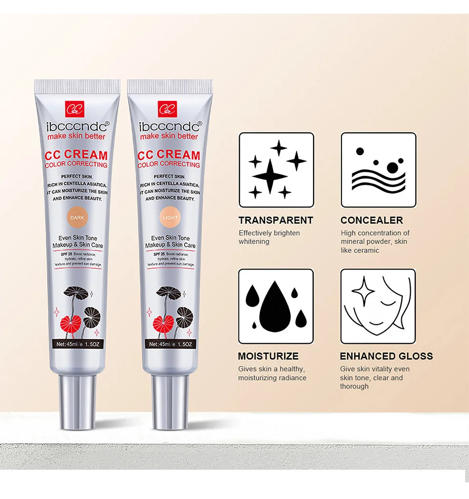 45ml Color Correcting CC Cream Facial Centella Asiatica Repair BB Cream Natural Concealer Whitening Liquid Foundation Cosmetics Beauty World Shop