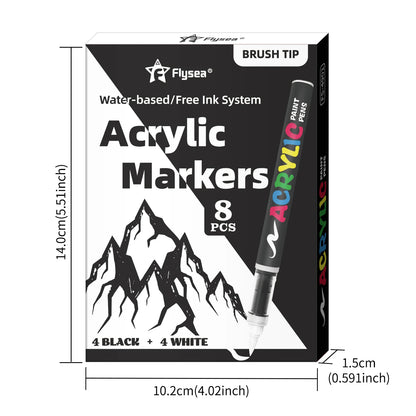 8pcs Black and White Acrylic Paint Markers Set, Large Ink Capacity, Acrylic Markers for Illustration Sketching, Wood, Glass, Fab Beauty World Shop