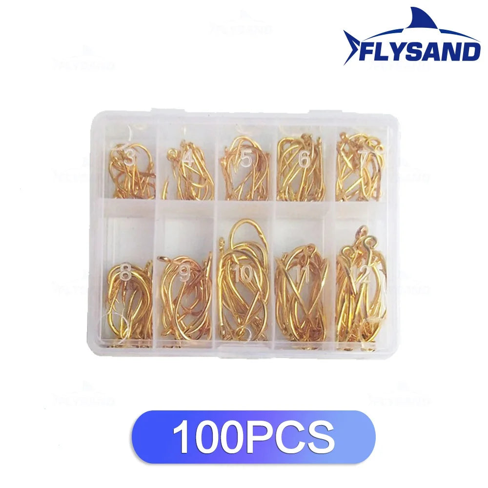 FLYSAND 100pcs/500pcs High Carbon Steel Fishing hooks Mixed Size Barbed jig hook Carp Fishing Jig Head Fly fishing Accessories Beauty World Shop