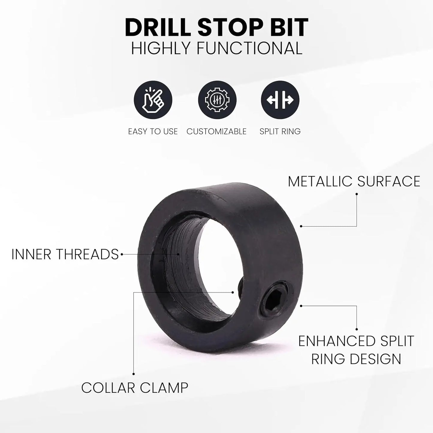Drill Stoper Collar Set Stop Bit Ring Shaft Limit Metric Lock Steel Press Depth Ajustable Positioner Hole Guide Woodwork Tool Beauty World Shop