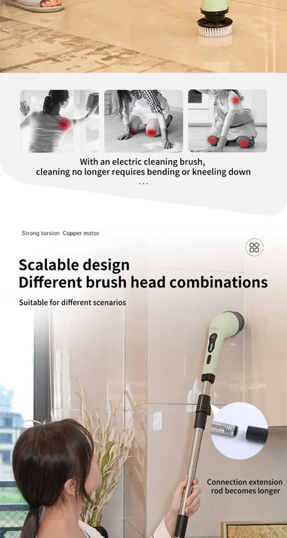 9-in-1 Electric Cleaning Brush Electric Spin Cleaning Scrubber Electric Cleaning Tools Parlour Kitchen Bathroom Cleaning Gadgets Beauty World Shop