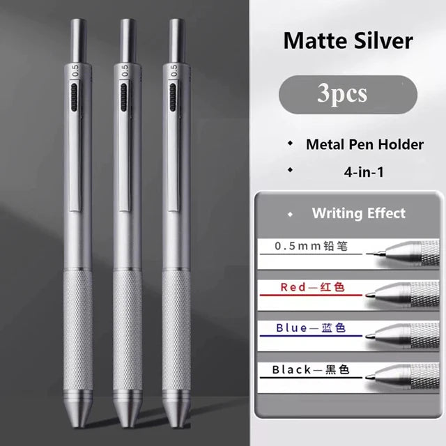 Multifunctional 4-color-in-one gravity-sensing pen metal ballpoint pen/Mechanical Pencil,Black/Red/Blue Ink Oil Signing canetas Beauty World Shop
