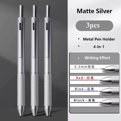 Multifunctional 4-color-in-one gravity-sensing pen metal ballpoint pen/Mechanical Pencil,Black/Red/Blue Ink Oil Signing canetas Beauty World Shop