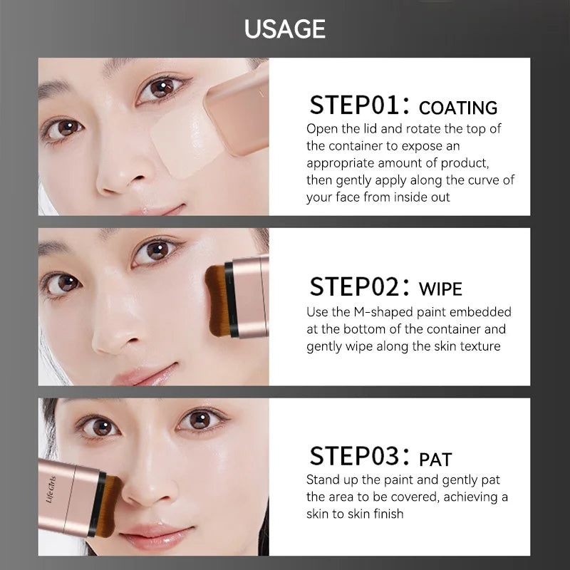 Light and Moist Hydrating Foundation, Natural-Looking, Moisturizing, Shiny, Thin and Lightweight, Double-Headed Makeup Foundation That Rotates for Easy Use, with Its Own Brush, Waterproof, Easy to Apply Makeup, and Easy for B Beauty World Shop