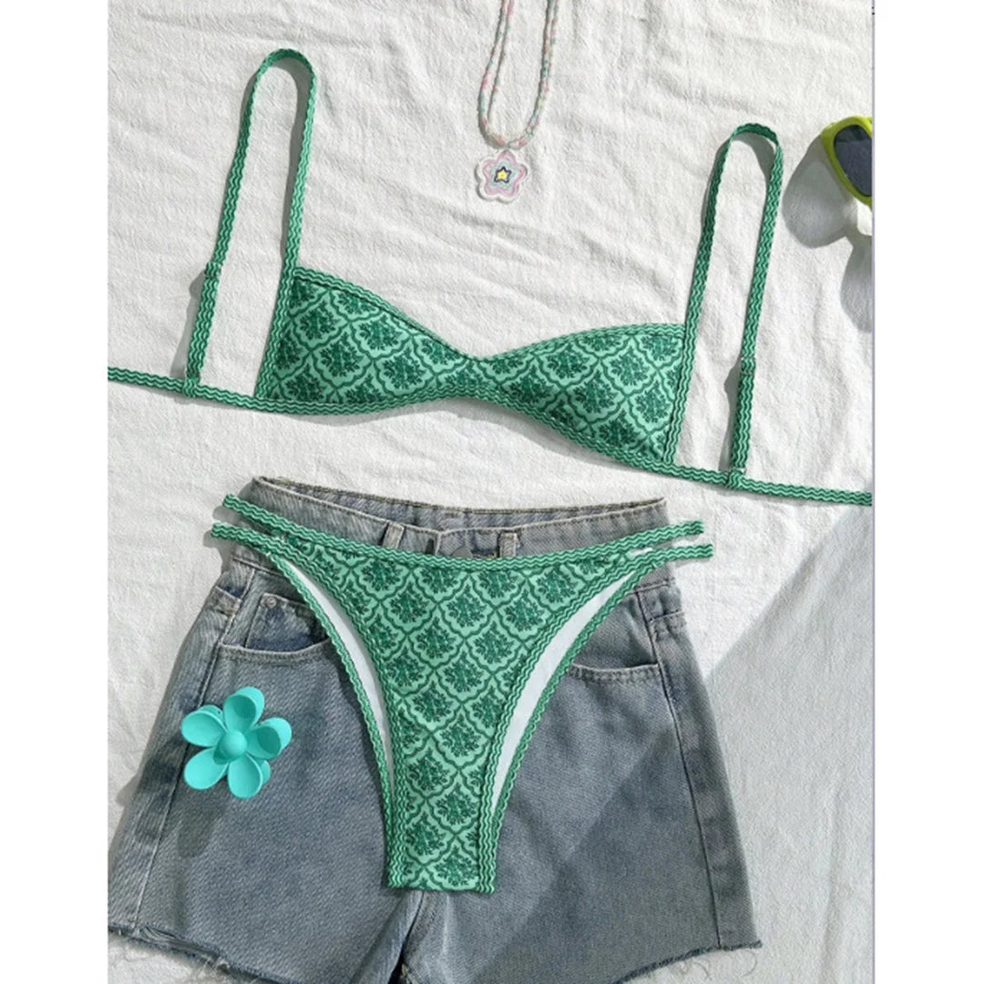 S - XL Flowers Printed High Leg Cut Bikini Female Swimsuit Women Swimwear Two-pieces Bikini set Bather Bathing Suit Swim V6965 Beauty World Shop