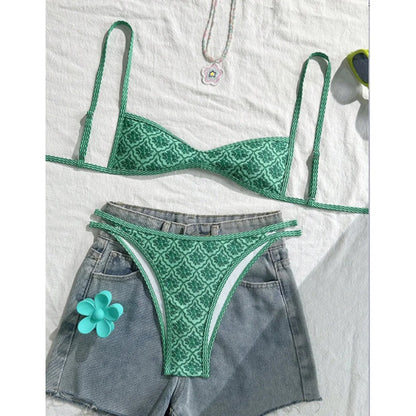 S - XL Flowers Printed High Leg Cut Bikini Female Swimsuit Women Swimwear Two-pieces Bikini set Bather Bathing Suit Swim V6965 Beauty World Shop