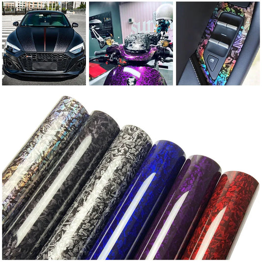Glossy Laser Forged Carbon Fiber Vinyl Wrap Self Adhesive Car Sticker Waterproof Auto Glossy Vinyl Carbon Film for Car Decal Beauty World Shop