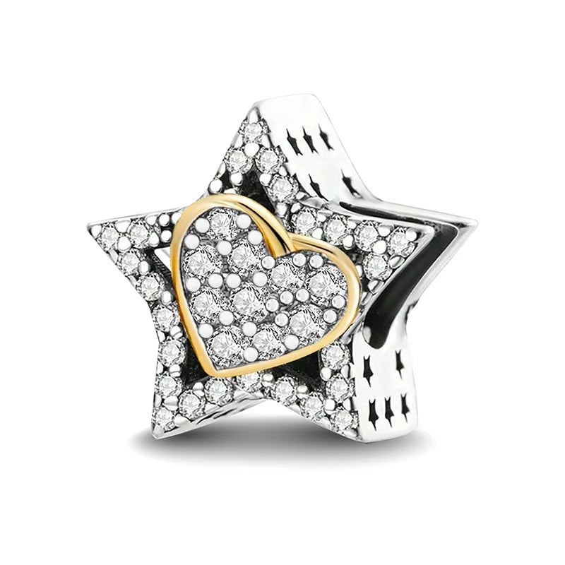 Shecharms 925 Sterling Silver Love Heart Firefly Golden Series Charms Fit DIY Making Bracelet Necklace High Quality Fine Jewelry Beauty World Shop