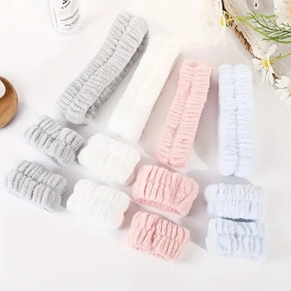 Coral Velvet Facial High-elastic Makeup Hairband Face Wash Wristband Set-face Wash, Facial Mask, Skin Care Beauty World Shop