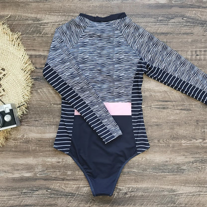 2026 Surfing Sport Swimsuit Long Sleeves Women One Piece Swimsuit  Swimwear Solid Monokini Bathing Suit Tropical Bodysuit Female Beauty World Shop