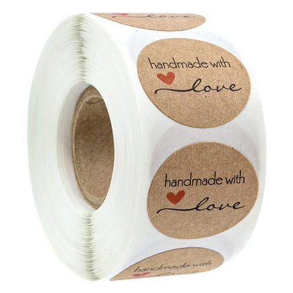 100-500pcs 1inch Vintage Kraft Paper Handmade With Love Stickers for Package Thank You Stationery Adhesive Labels Baking Seals Beauty World Shop