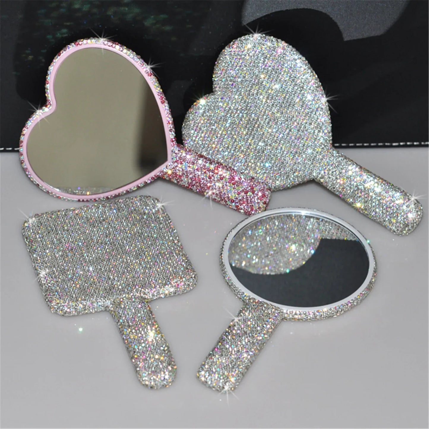 Travel Diamond Makeup Mirror Love Heart Bling Cosmetic Beauty Tools Handheld Vanity Portable Make Up Mirror for Girls Gifts Beauty World Shop
