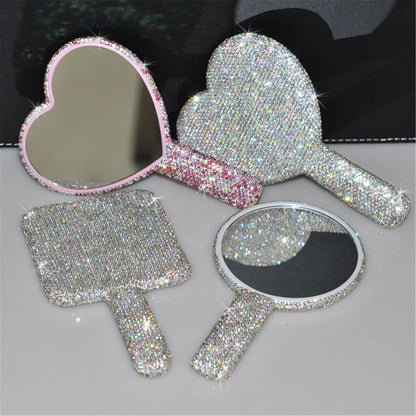 Travel Diamond Makeup Mirror Love Heart Bling Cosmetic Beauty Tools Handheld Vanity Portable Make Up Mirror for Girls Gifts Beauty World Shop