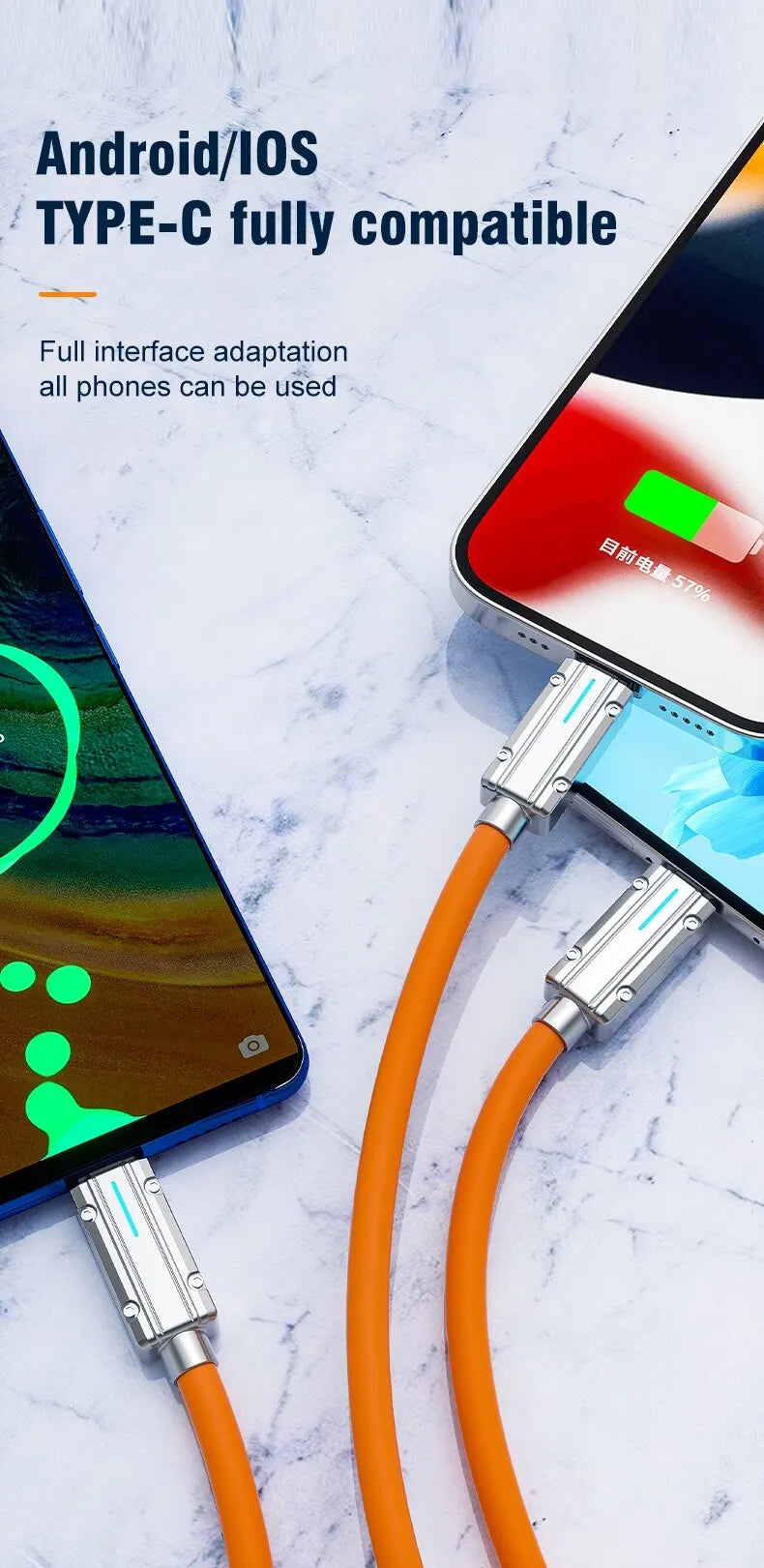 3 In 2 Type-C Mobile Phone Usb Fast Charging 66w Data Cable Suitable For iPhone Huawei OPPO Xiaomi Samsung Redmi Charging Cable Beauty World Shop