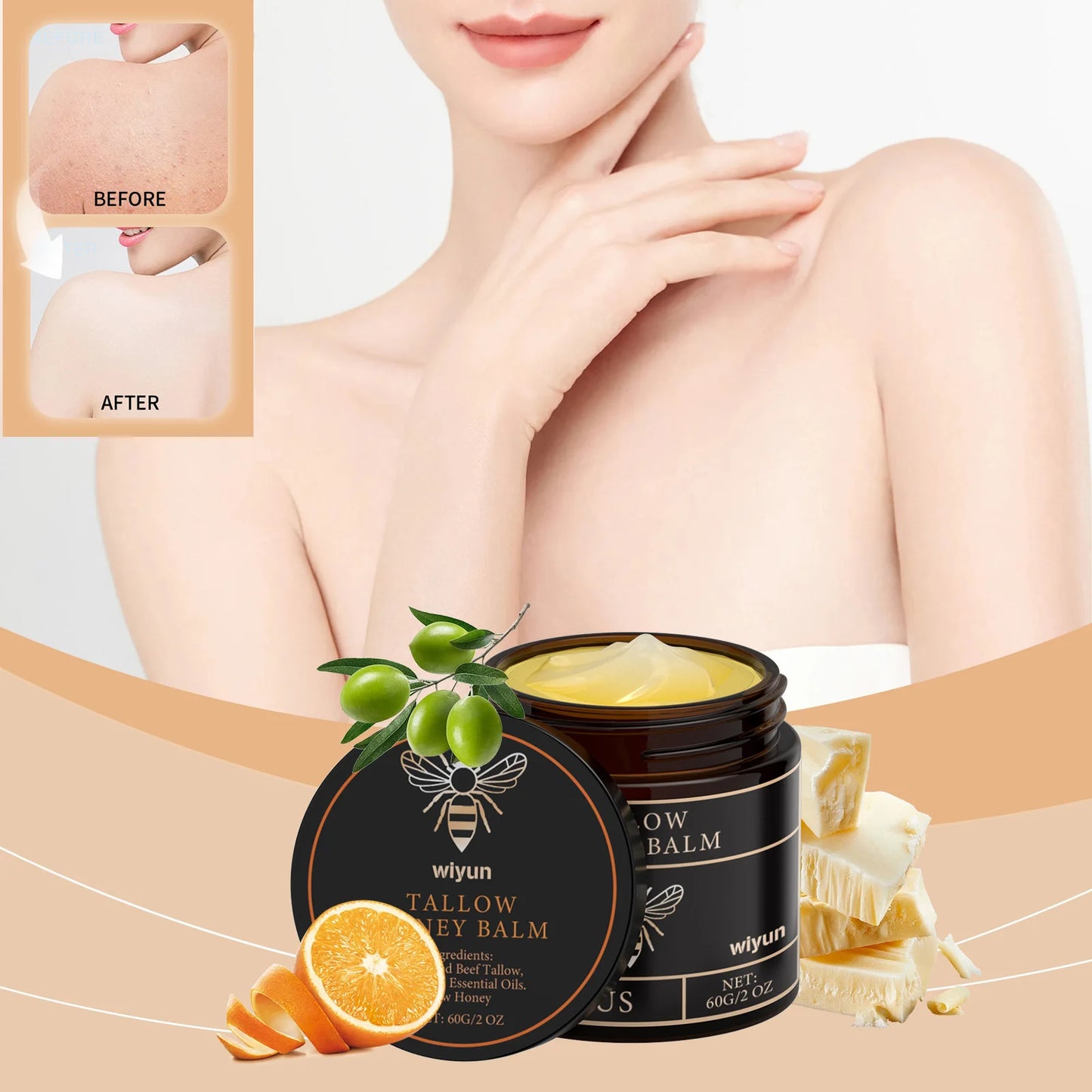 Beef Tallow Honey Cream Brightening Fade Dark Spots Remove Melanin Firming Non-Greasy Lasting Moisturizing Soothing Body Lotion Beauty World Shop