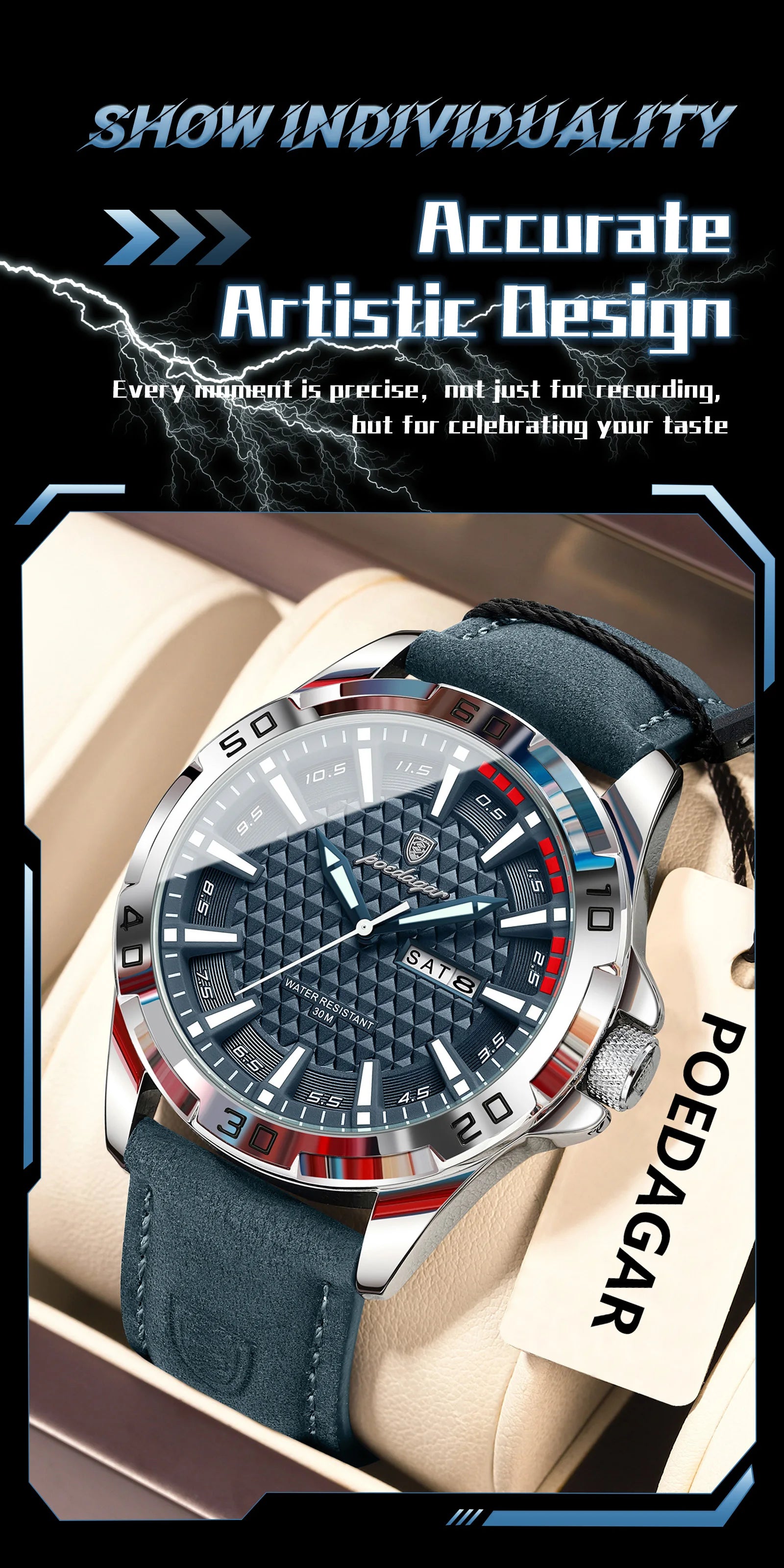 POEDAGAR Original Men Watch Luxury Waterproof Luminous Date Week Watch For Man Quartz Leather Fashion Men's Watches Reloj Hombre Beauty World Shop