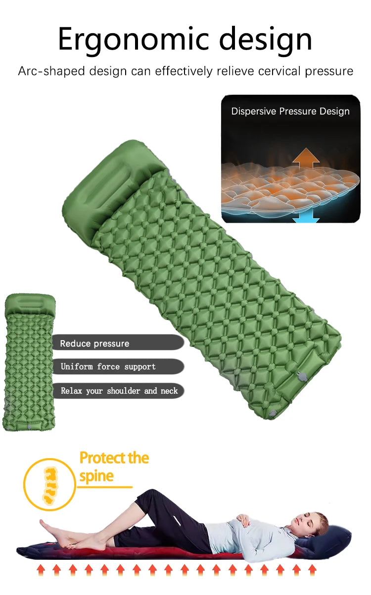 Outdoor Camping Inflatable Mattress Sleeping Pad With Pillows Ultralight Air Mat Built In Inflator Pump Hiking Beauty World Shop