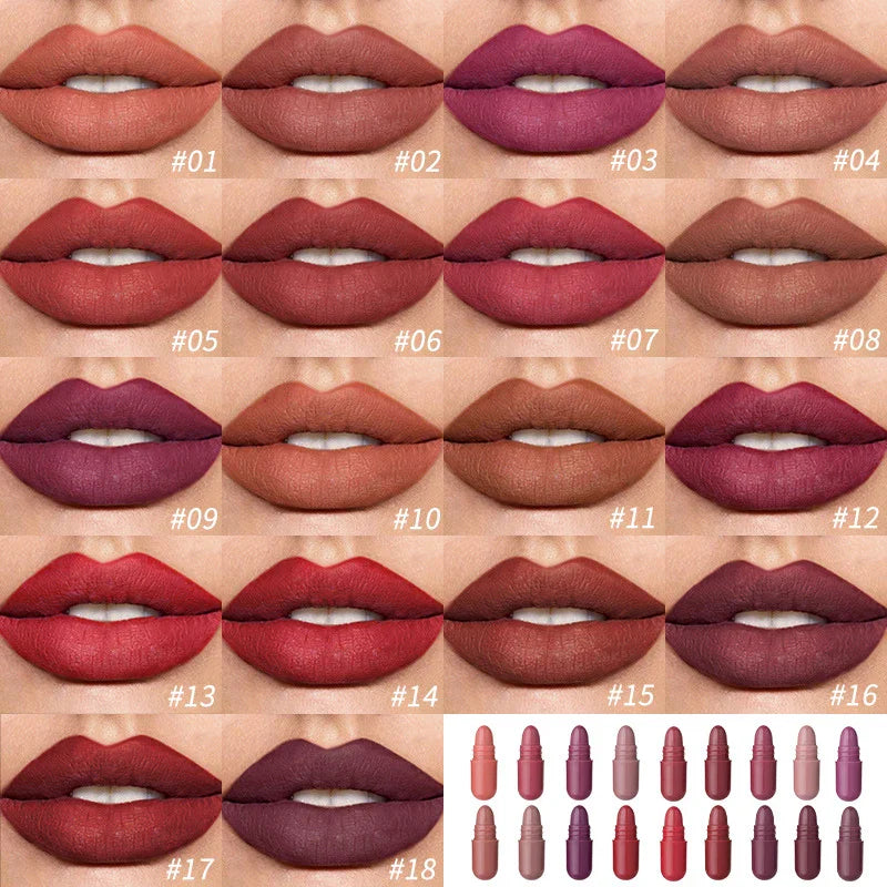MAGIC CASA 18-Color Capsule Lipstick Set - Mini Matte, Long-lasting, Waterproof, Non-transfer，Soft matte finish Beauty Trend Shop