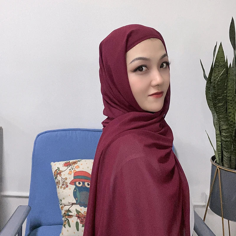 Muslim Women Bonnet + Chiffon Shawl Instant Under scarf Cap Islam Inner Scarf Headband Stretch Hijab Cover Headwrap Turbante Beauty World Shop