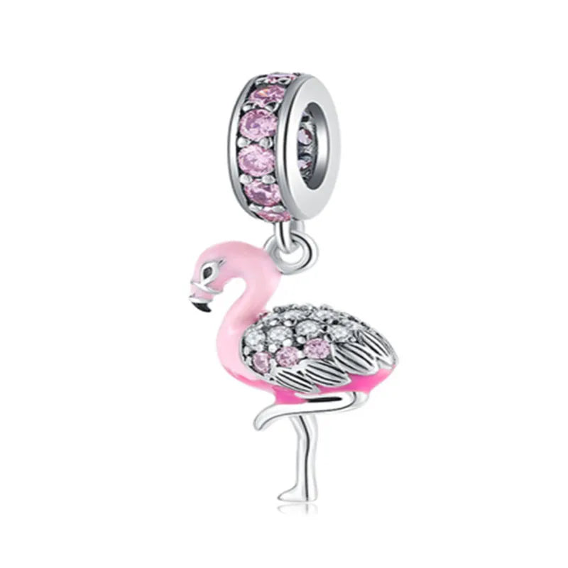 2025 Hot selling 925 Silver Pink Bird Moon Pendant Suitable for European Bracelets DIY Accessories Women's Charm Jewelry Gifts Beauty World Shop