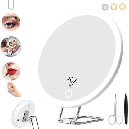 Tweezers & Scissors 30x Magnifying Mirror Set LED-Lit Magnifying Makeup Mirror 30x Magnification Makeup Mirror Portable Travel Beauty World Shop