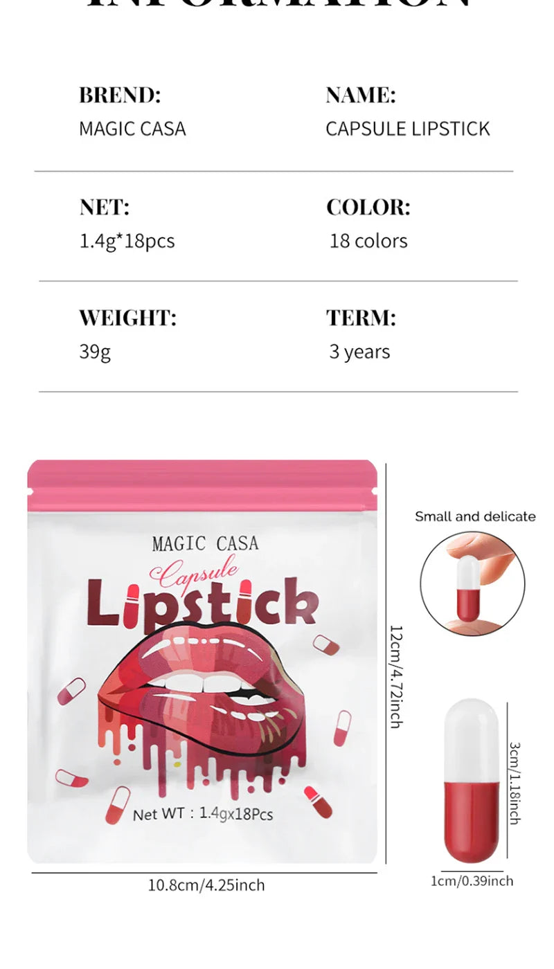 MAGIC CASA 18-Color Capsule Lipstick Set - Mini Matte, Long-lasting, Waterproof, Non-transfer，Soft matte finish Beauty Trend Shop
