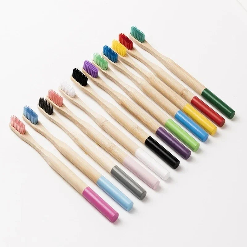 10pcs Round Handle Adult & Children Natural Eco Friendly Travel Tooth Teeth Brush Bamboo Toothbrush With Medium Hard Bristlesth Beauty World Shop