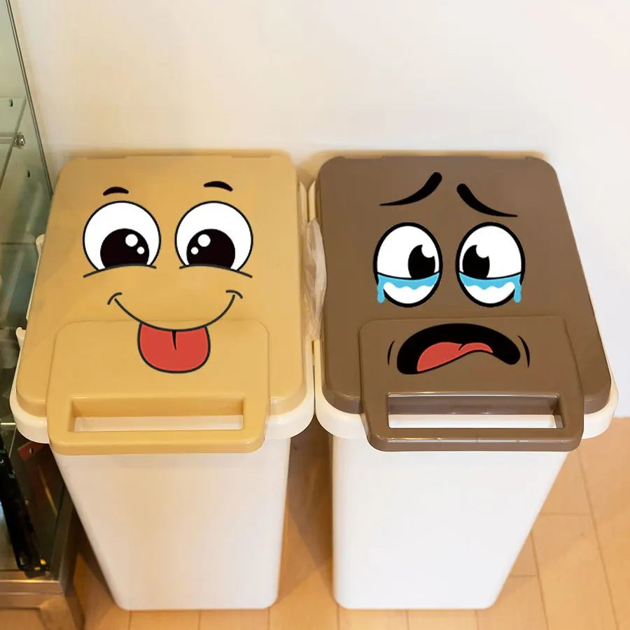 4 sheets/Set Cartoon Face Stickers,Self-Adhesive, Plastic Surface Compatible,Home Decoration Suitable for Trash Can, oilet Decor Beauty World Shop