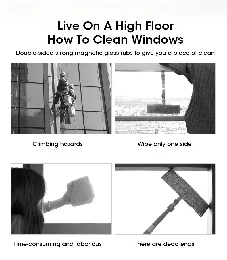 Dual Sided Magnetic Glass Cleaner High Rise Window Wiper With Automatic Drainage System For Home Office Multi Surface Cleaning Beauty World Shop