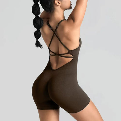 Women's Sexy Slim-Fit Yoga Shorts Jumpsuit Seamless Back Workout Bodysuit Breathable Quick-Dry Gym Running Pilates Fitness yoga Beauty World Shop