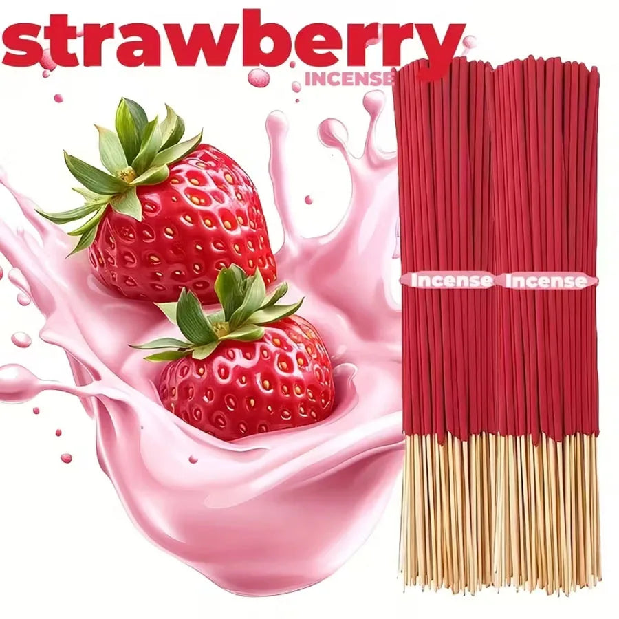 Red High-Quality Creamy Strawberry Incense Stick - Long-Lasting Strawberry Scent with Woody Notes, Fruit Meditation Yoga Home Office Party Holiday Gift, Eliminates Fatigue, Long-Lasting Fragrance (Doesn'T Scatter, Burns Evenl Beauty World Shop