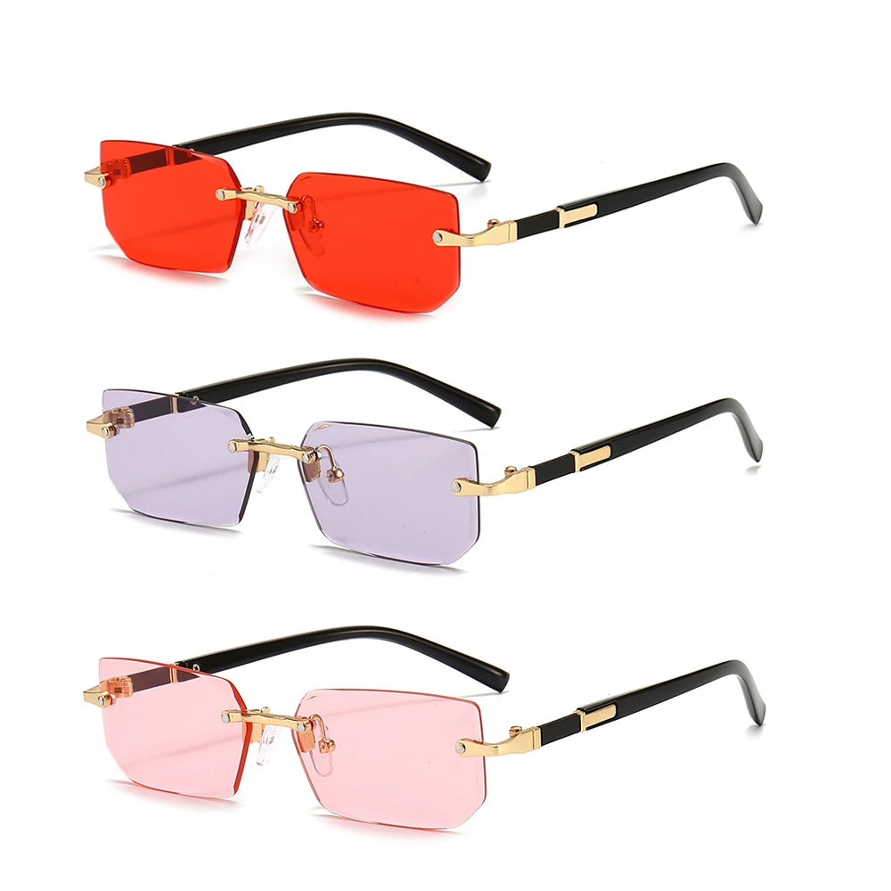 Rimless Sunglasses Rectangle Fashion Popular Women Men Shades Small Square Sun Glasses For Female Male Summer Traveling Oculos Beauty World Shop
