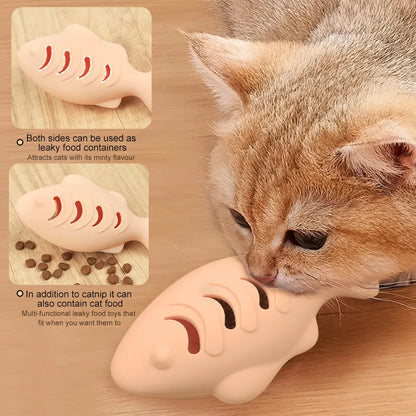 Silicone Treat Dispensing Fish Teeth Cleaning Self-Playing Boredom Relief Cats Wand Kitten Chew Resistant Molar Interactive Toy Beauty World Shop
