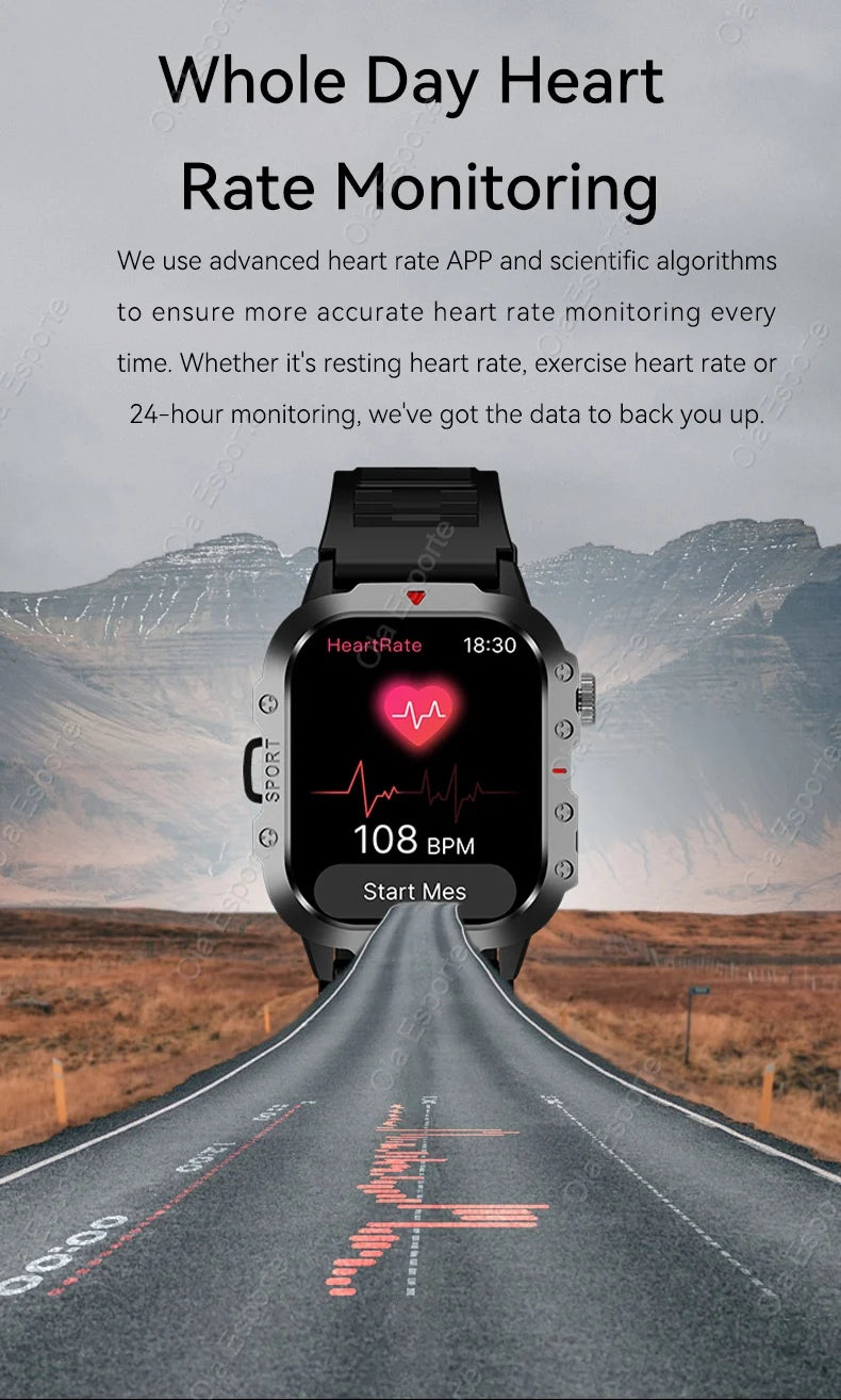 New Military GPS Smart Watch Men Flashlight Compass Waterproof Outdoor Sports Tracker Bluetooth Calls Smartwatch For Android IOS