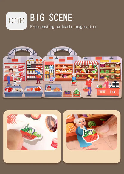 1 Book Jelly Sticker Book Quiet Book DIY Fun for Children's Scene Stickers Repeatedly Paste Puzzle Sticker Book Beauty World Shop