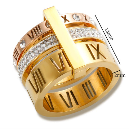 Three Layers Roman Numerals Ring for Women Luxury Stainless Steel Rotatable Crystal Finger Rings Female Wedding Trendy Jewelry Beauty World Shop