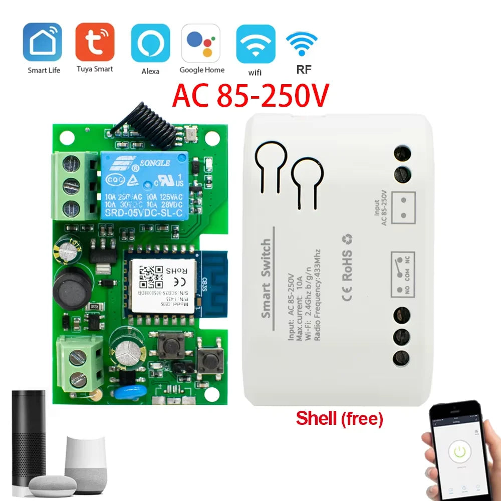 Tuya WIFI Smart Garage Gate Electric Door Access Motor Switch DC 12V 24V 32V AC 220V 1/2CH Pulse Relay Module RF433 Remote Alexa Beauty World Shop