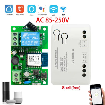 Tuya WIFI Smart Garage Gate Electric Door Access Motor Switch DC 12V 24V 32V AC 220V 1/2CH Pulse Relay Module RF433 Remote Alexa Beauty World Shop