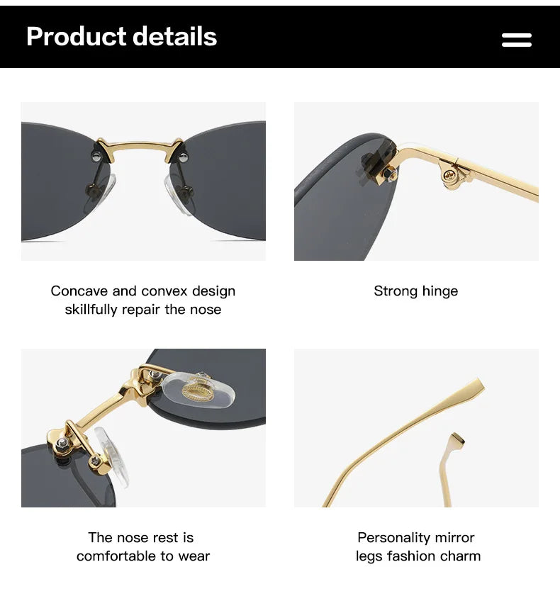 Fashion Rimless Sunglasses Women UV400 Oval Elegant Diamond F Sun Glasses Retro Eyewear Beauty World Shop