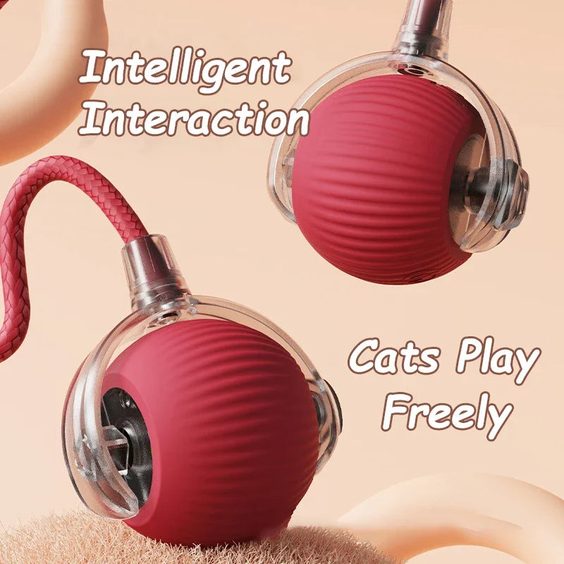 1~2Pcs Cat Interactive Ball Toys Automatic Rolling Ball Faux Tail Rechargeable Smart Pet Electric Toy Cat Training Imitate Mouse