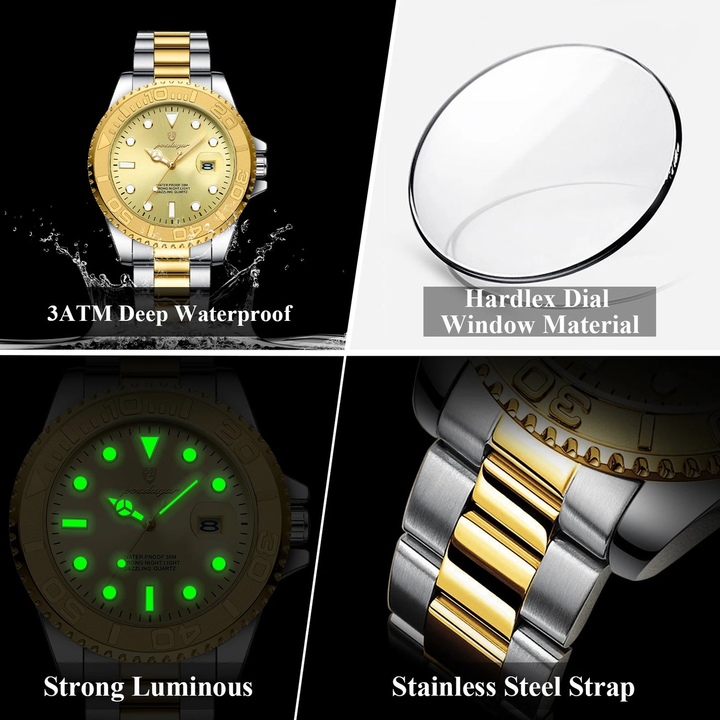 POEDAGAR Original Luxury Man Wristwatch Waterproof Luminous Date Men Watch Stainless Steel Fashion Business Men's Quartz Watches Beauty World Shop