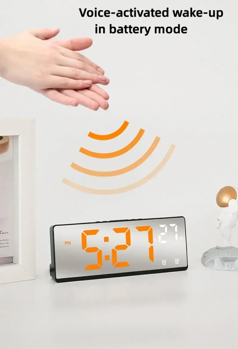 Voice Control Digital Alarm Clock Temperature Dual Alarm Snooze Desktop Table Clock Night Mode 12/24H LED Clock Watch Desk Clock Beauty World Shop