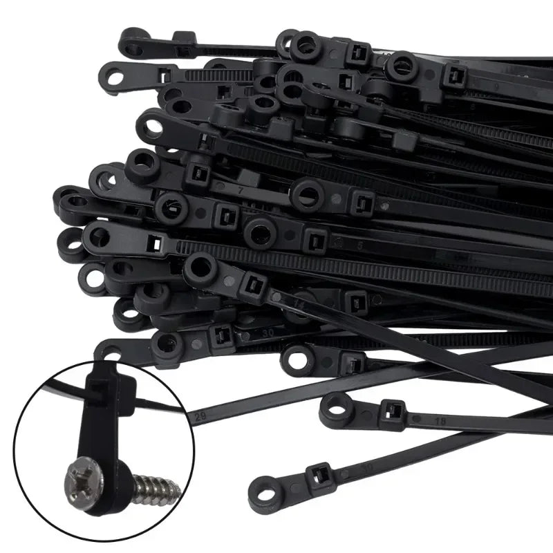 500/100PCS Screw Hole Cable Ties Reusable Fixed Nylon Cable Ties Self-locking Cord Ties Straps Fastening Loop Office Organizer Beauty World Shop
