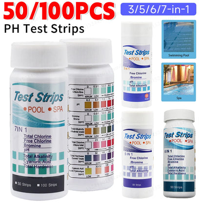 50/100pcs 3/5/6/7 in 1 Swimming Pool PH Test Strips SPA Swimming Pool Water Tester Paper Hardness Tool for Chlorine Bromine Beauty World Shop
